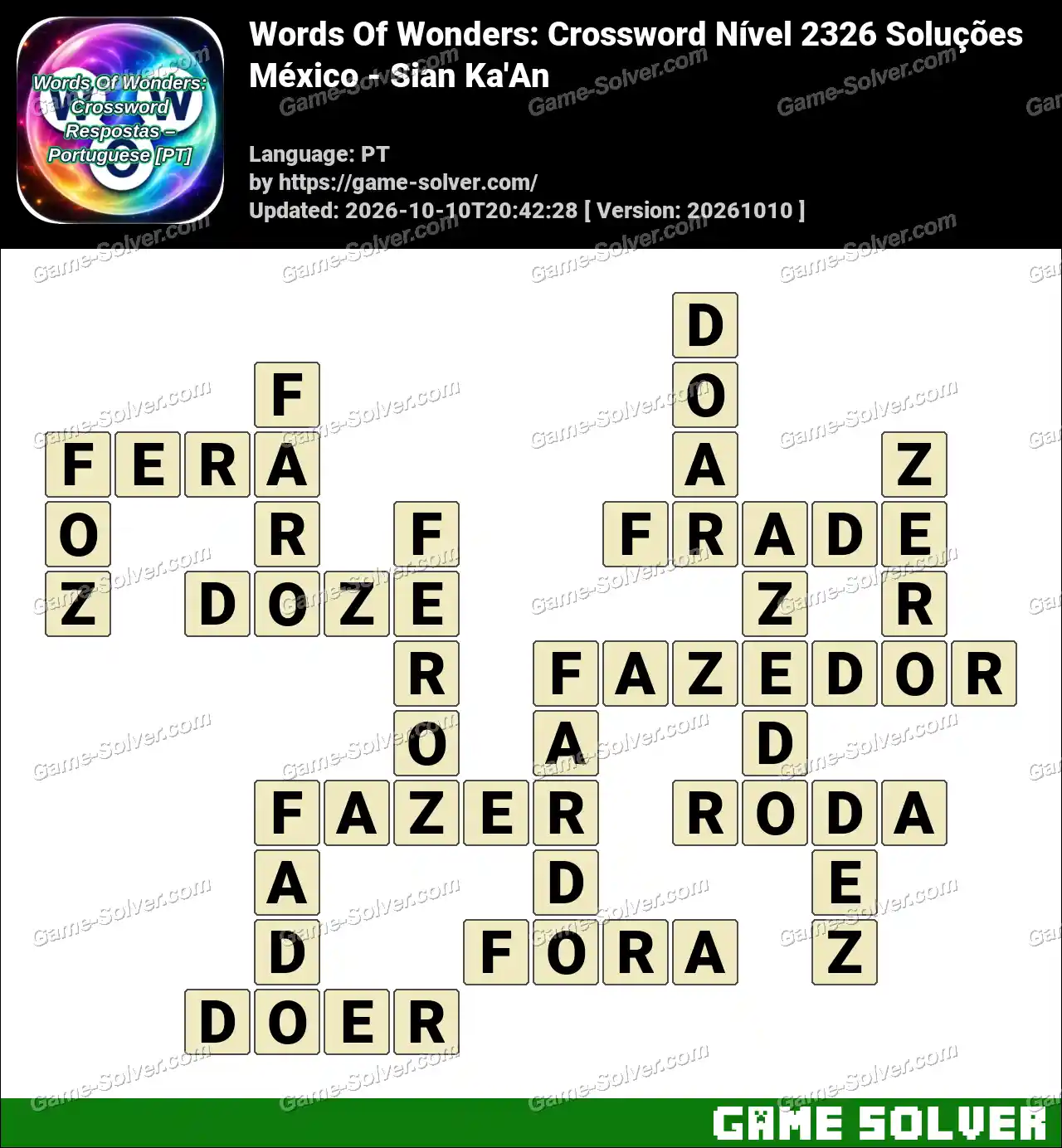 Words Of Wonders: Crossword Nível 2326 Soluções – México – Sian Ka’An